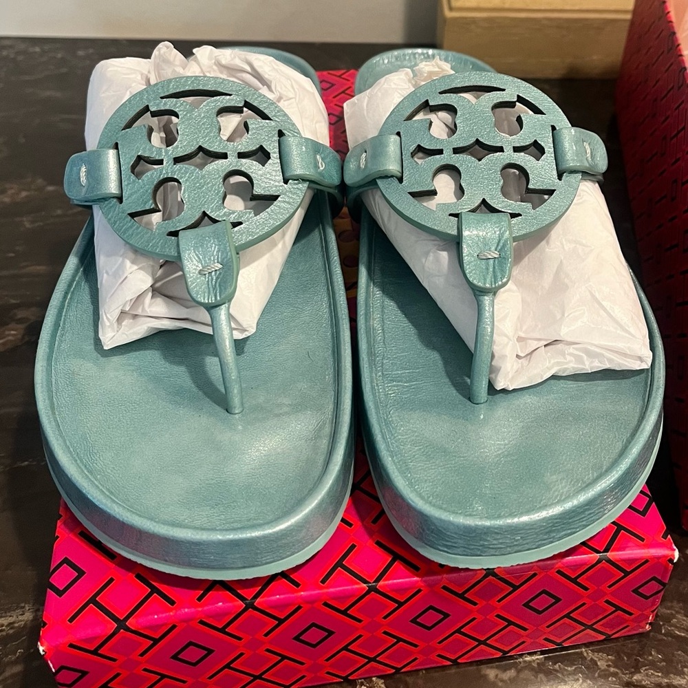 Tory Burch Miller Cloud Sandals metallic blue 10 Audrey Blue $225